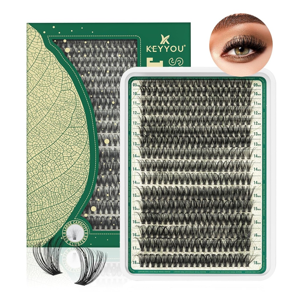 Lash Clusters 280Pcs Eyelash Clusters KEYYOU 60D D Curl 9-18MIX Clusters Lashes Tjock Super Soft Wispy DIY Eyelash Extension hemma (60D-D,9-18MIX)