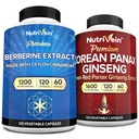 Nutrivein Premium Korean Panax Ginseng Supplement & Berberine Supplements Bundle: High-Absorption Berberine Complex & Genuine Red Ginseng Bundle för Daily Clarity, Vitality, & Wellness