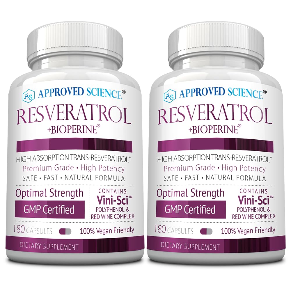 Godkänd Science® Resveratrol - 1000 mg Trans Resveratrol - 250 mg polyfenol - 98% Purity Level - Inkluderar Bioperine® - 380 Vegan Friendly Capsules - 2 flaskor
