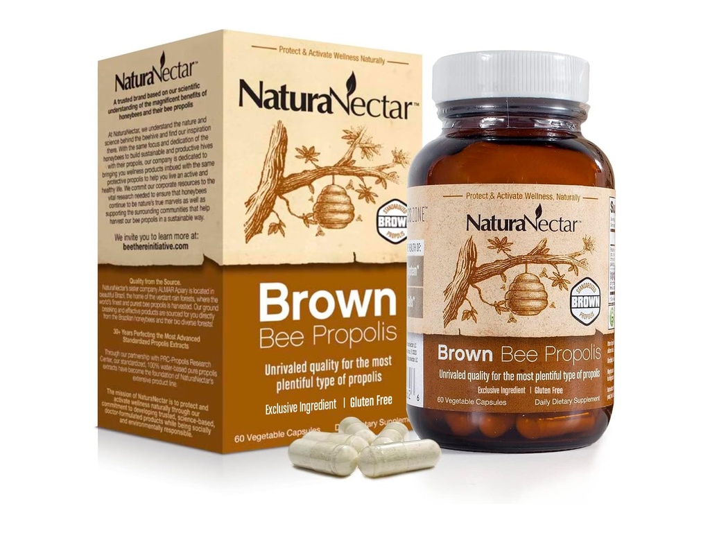 NaturaNectar - Brown Bee Propolis - NSF Contents Certified - Premium brasilianska Propolis - Glutenfri Supplement med Flavonoids, FLAV-B och PWE - Naturligtvis källad genom etisk biodling (60pcs.)