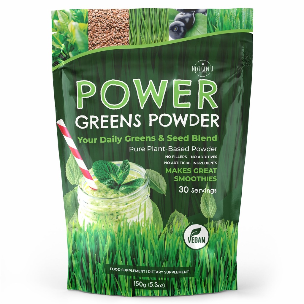Super Greens Powder - 150g - Immune Support - Matförsörjning - Superfood Greens - Smoothie Mix för Shakes - Detox & Healthy Boost för juicedrycker eller någon drink - av NextGenU