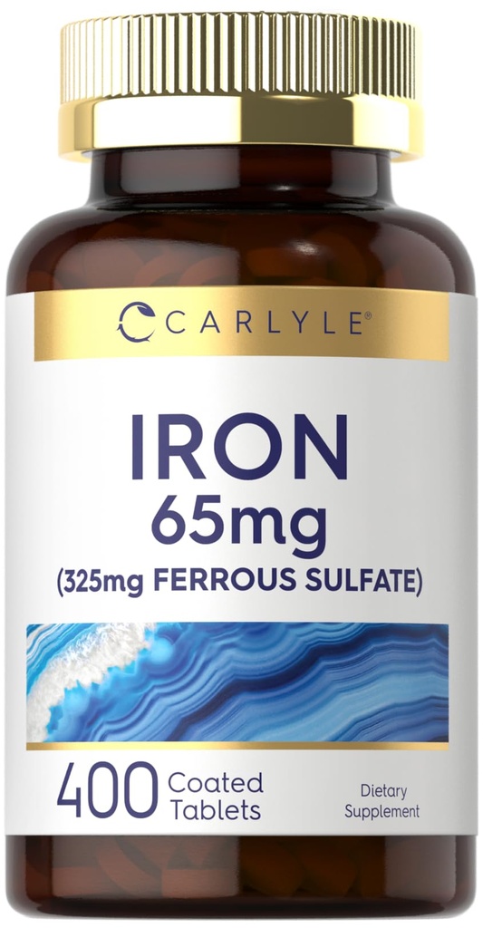 Carlyle Iron Ferrous Sulfate 325mg, 65 mg | 400 tabletter | Non-GMO, Gluten Free och Vegetarian Supplement | Hög styrka