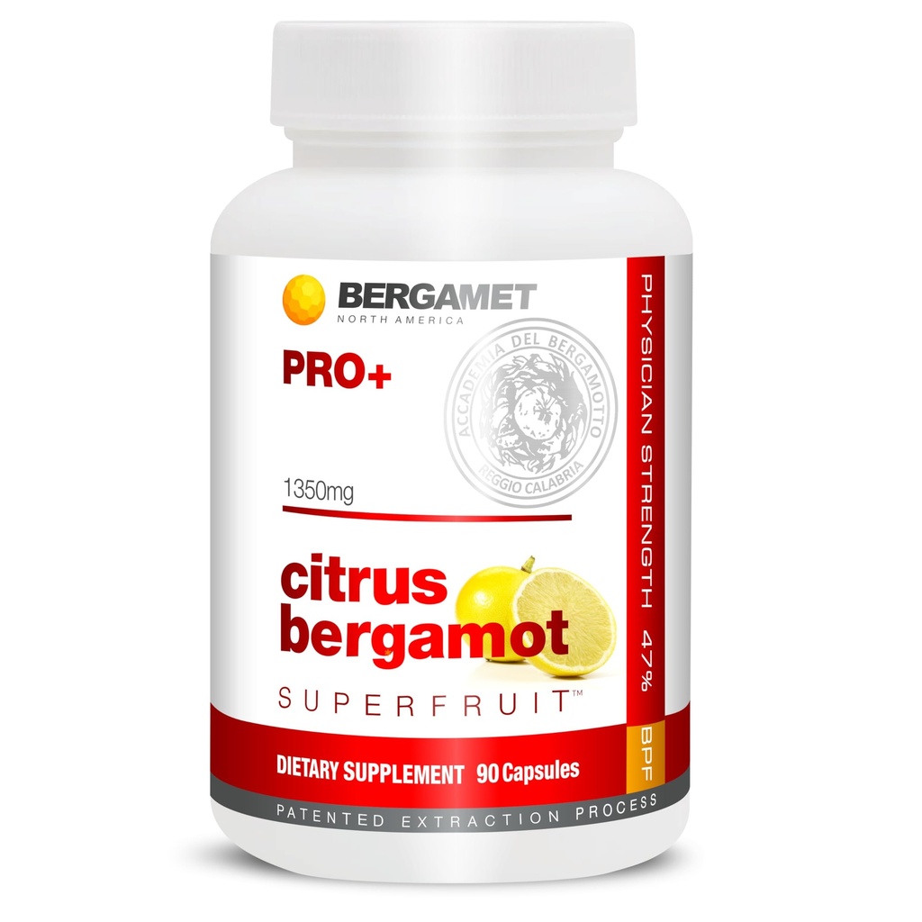 BergaMet Citrus Bergamot SuperFruit PRO+ Supplement, 200:1 Extract, 1350mg, 80% Polyfenoler, Olivblad Extrakt, 47% BPF, Världens starkaste, 90 kapslar, Backed by Clinical Studies, Made in the USA