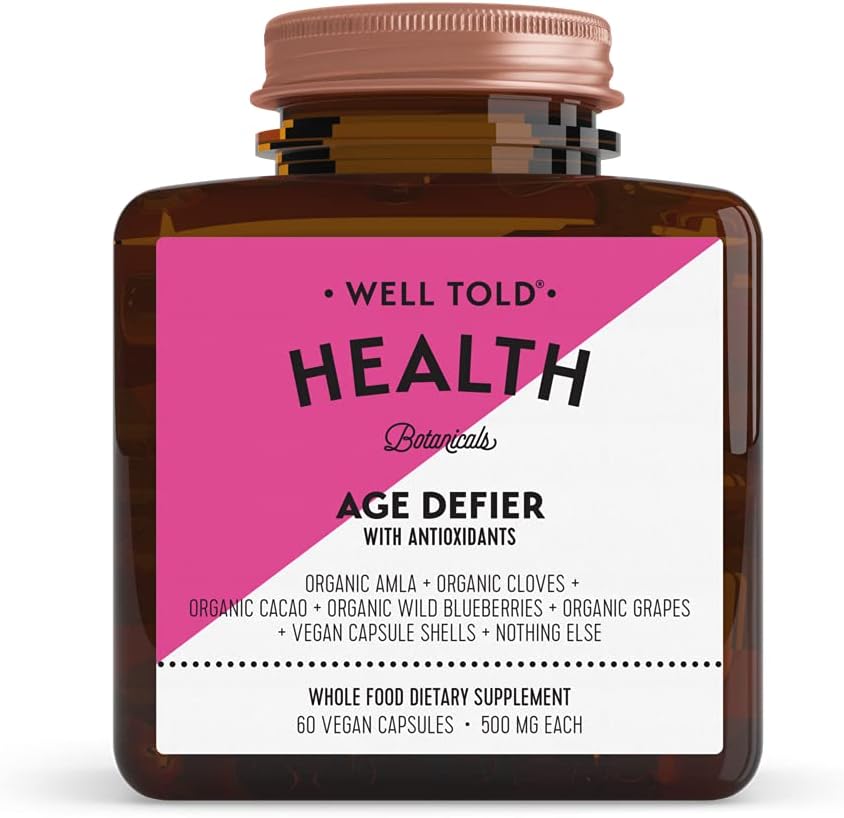 Anti-Aging Skin Support Supplement - Well Told Health Age Defier med organisk Amla, Cacao och Resveratrol från organiska druvor - Non-GMO + Vegan (60 kapslar)