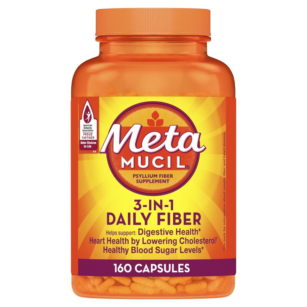 Metamucil, Psyllium Husk Capsules, 160 Capsules, 3-i-1 Fiber Supplement, Daily Psyllium Husk Fiber Capsules Hjälpa Digestive Health genom att främja reglering *, Hjälp Supplement Daily Fiber Intake