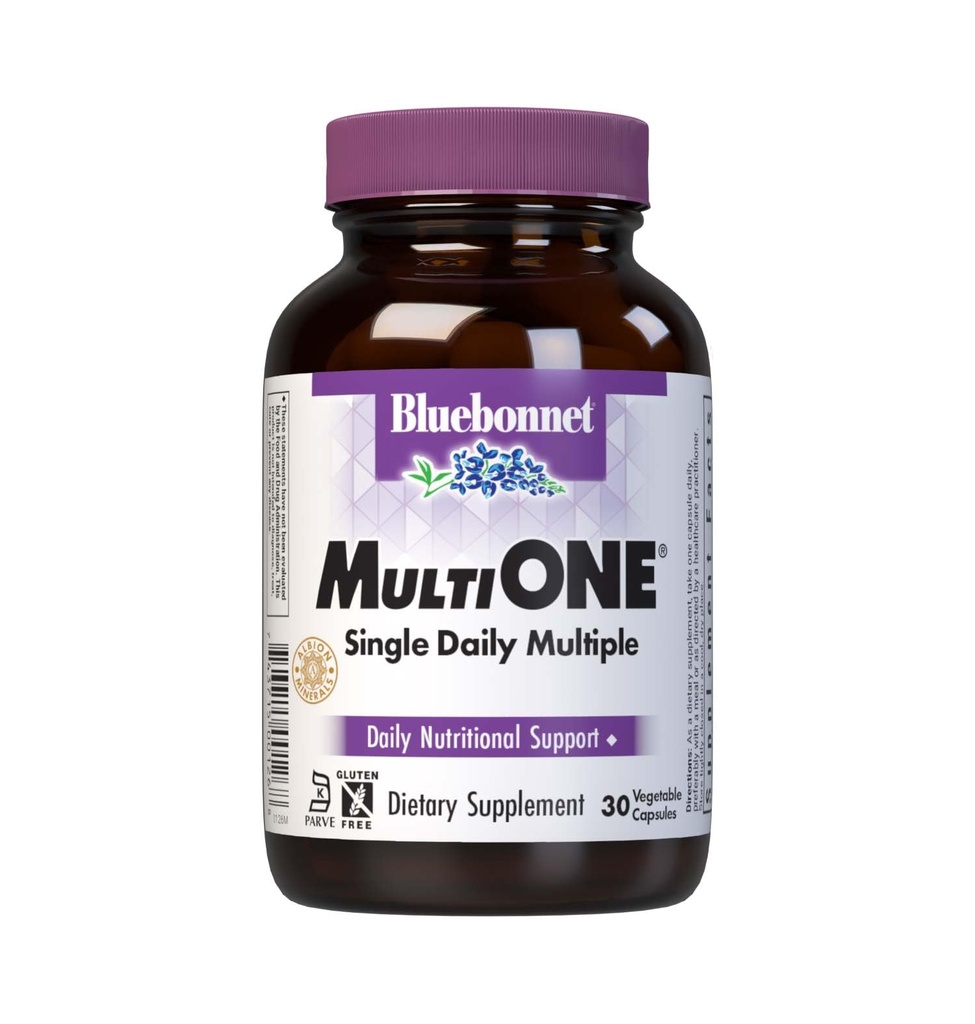 Bluebonnet Nutrition Mult One (med järn), Daily Nutritional Support*, Vegetarian Friendly, Kosher Certified, Gluten-Free, Dairy-Free, 30 Vegetabiliska kapslar, 30 portioner