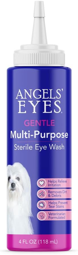 ANGELS EYES Multi-Purpose Sterile Eye Wash 4 oz Eye Cleaner och Rinse, Tear Stain Reducer för allergier, skräp, mucus, irritation och gråtiga ögon för alla hundar med Boric Acid