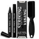 Slående Viking Beard Pencil Filler för Män - Pack of 2, Jet Black - Vattentät Långtidsskägg Penna - 4-Pronged Tips för Gap Repair & Barber Pencil - Mjuk Bristle Brush & Pen Filler