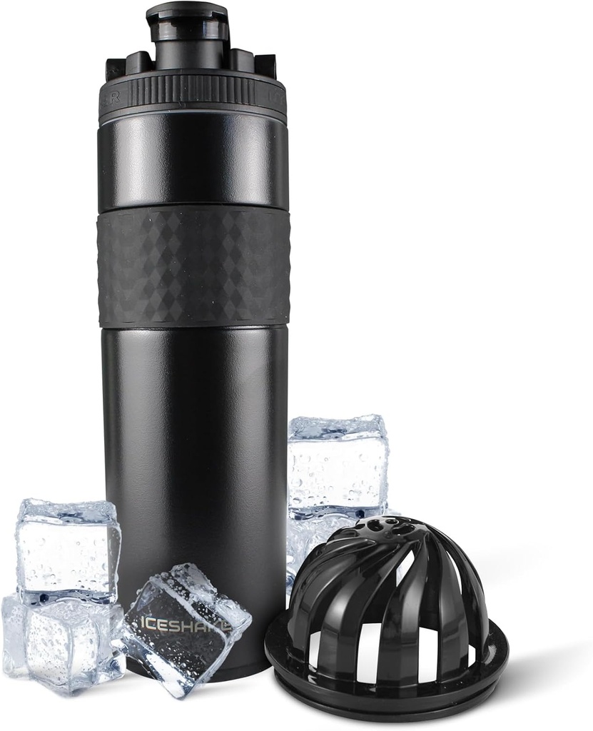 Ice Shaker isolerad rostfritt stål Shaker flaska | 20 uns, svart | Kall för 24 + timmar | isolerad kopp med Twist-on Agitator | Odor-Free flaska för protein shakes, vatten, smoothies, cocktails