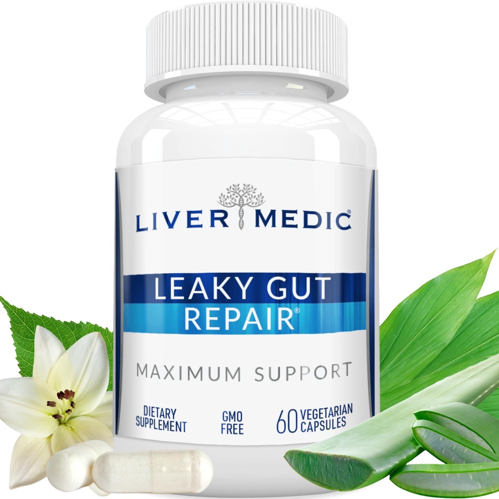 Leaky Gut Repair Natural Gut Health Supplement Glutamine Organic Slippery Elm NAG Marshmallow Root Aloe Vera MSM Quercetin Bromelain främjar Digestive Ease, Gut Wellness 1000mg 60 Caps