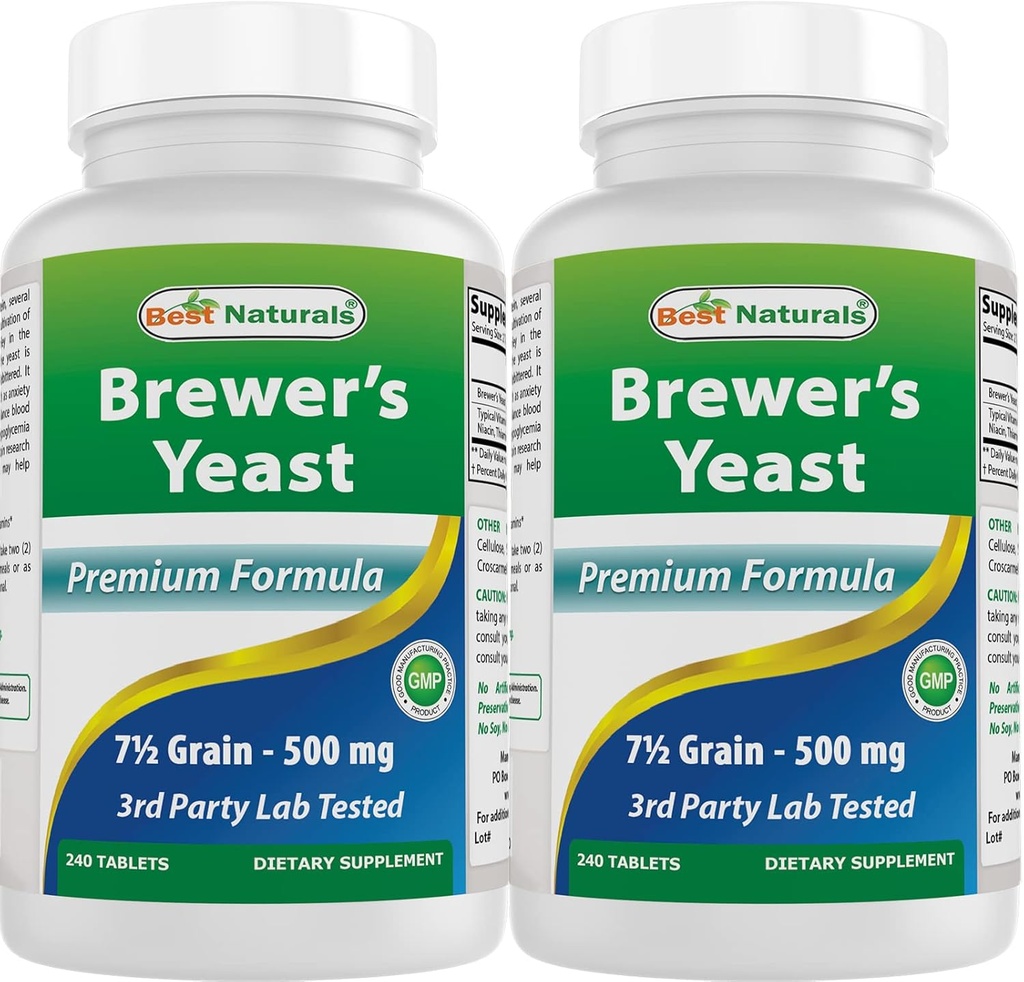 Bästa Naturals, Brewers Yeast, 7-1/2 Grains med vitamin B1, Vitamin B2, 1000 mg 240 tabletter (240 greve av 2))