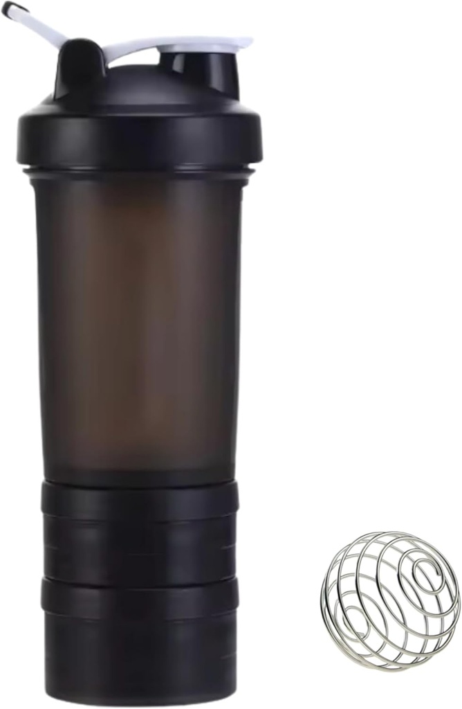 Protein Shaker Bottle med lagringskomponenter | Pre-Workout, Protein, Supplements | 16,9 oz (500 ml) [Black]