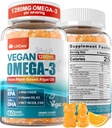Vegan Omega-3 Gummies 1280mg + COQ10 + Vitamin D3 K2 (MK7), Omega 3 Fiskolja Alternativ för vuxna w / EPA 600mg DHA 400mg & MCT Olja, ingen fisk smak från Marine Algae, för hjärna, ögon, immunitet, 1 Pack
