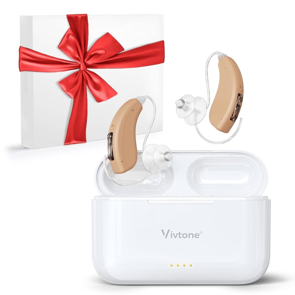 Rechargeable Hearing Aids for Seniors Adults, Advanced Multi Channel Digital BTE Hearing Assist, med Recycle Charging Case för 125 Hrs Backup Power, Auto-On/Off, Pair, Lucid508- Ett