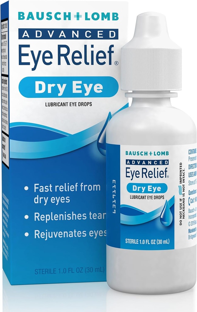 Bausch & Lomb Advanced Eye Relief, Lubricant Eyedrops för torrt öga, Moisturizing & Soothing, återger tårar för snabb och långvarig lättnad, 1 Fl Oz (Pack of 3)