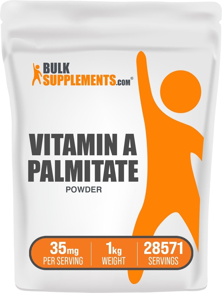 BulkSupplements.com Vitamin A Palmitate Powder - som Retinol Palmitate, Vitamin A Supplement för Immune & Eye Support - Gluten Free, 35mg per Servering, 1kg (2,2 lbs) (Pack av 1)