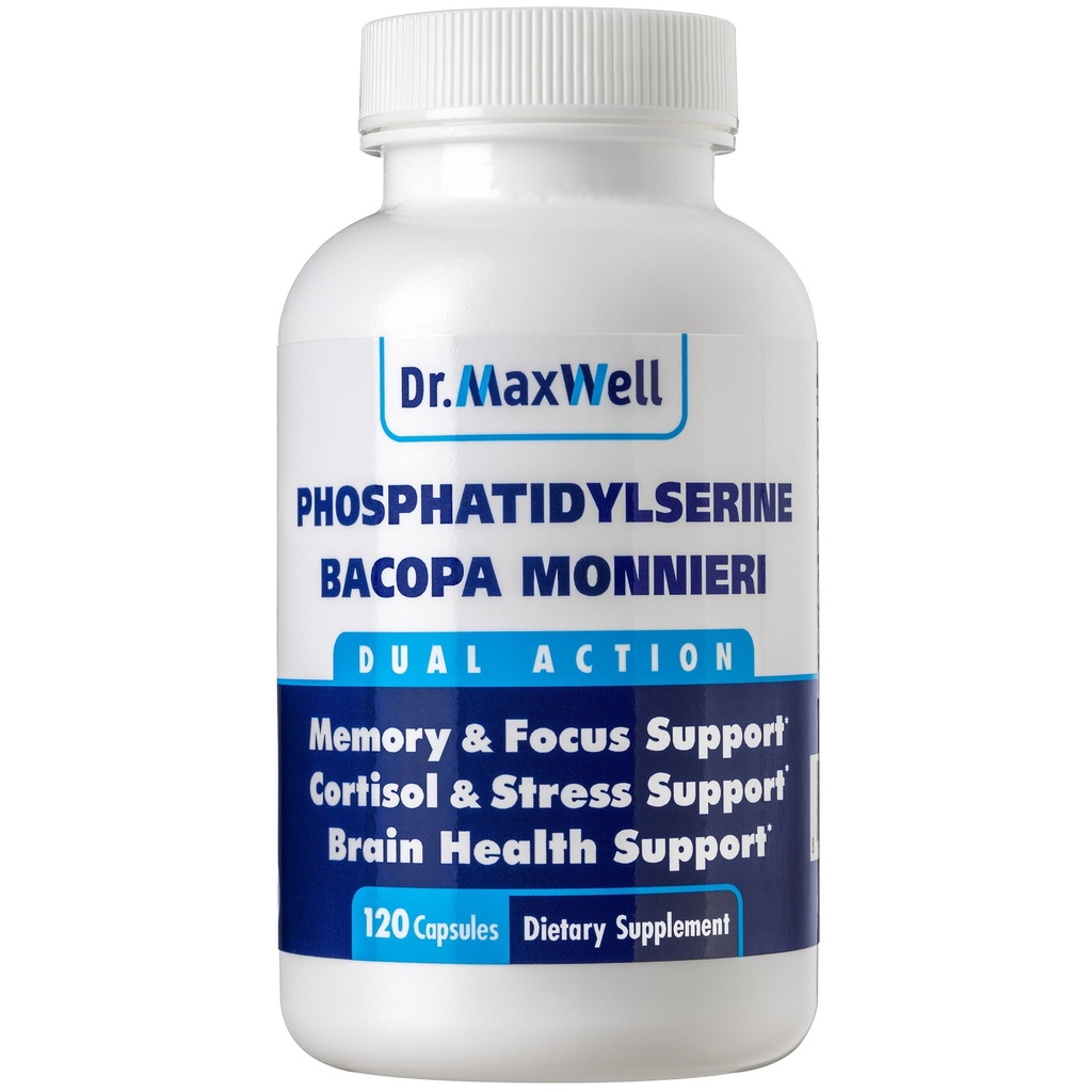 Fosfatidylserin & Bacopa Monnieri, bättre än varje ensam. Fosfatidylserin Supplement 300mg, inga fillers, Soy Free, 2in1, 120 kapslar. Minnesstöd
