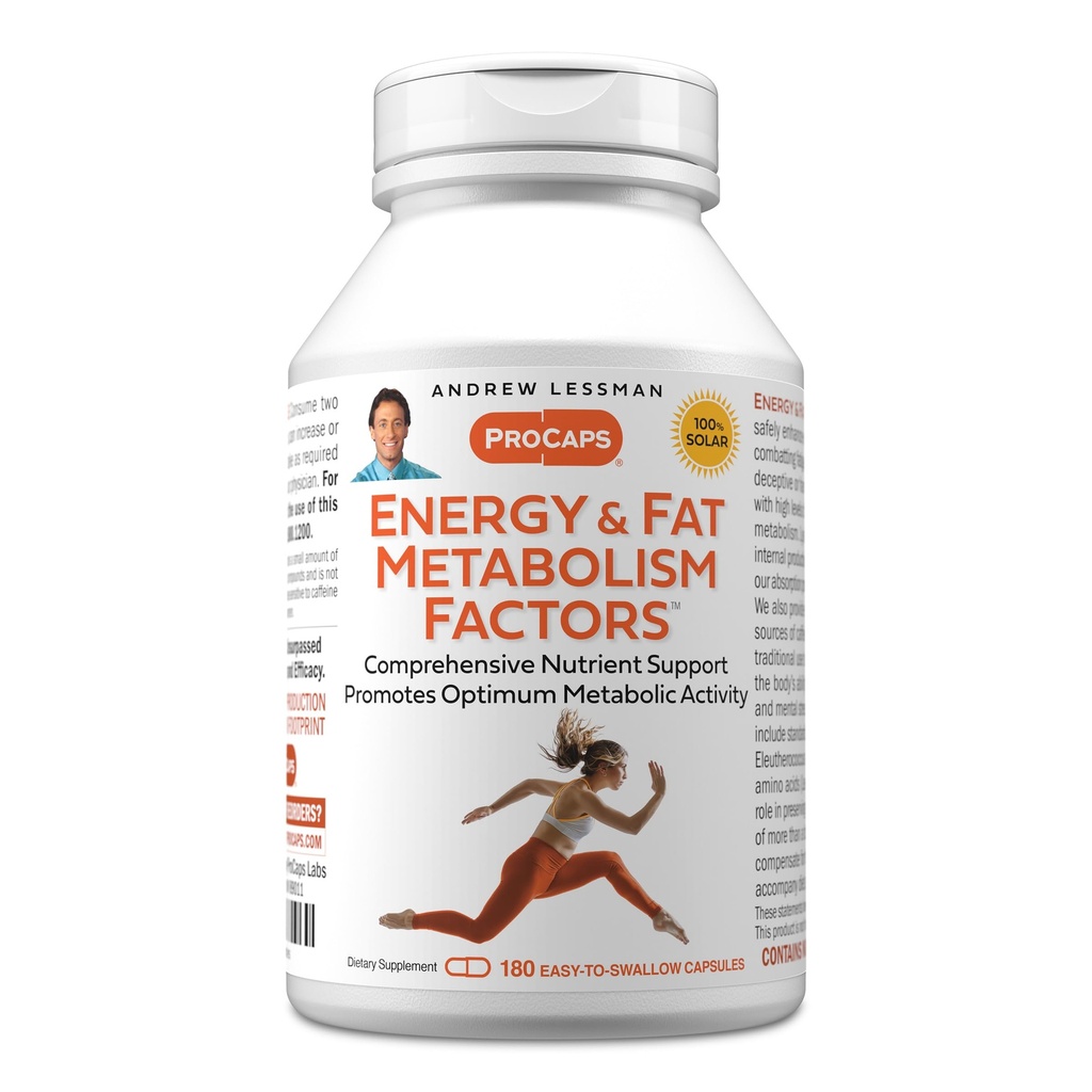 ANDREW LESSMAN Energy and Fat Metabolism Factors 180 Capsules - Främjar Optimum Fat Burning and Energy Metabolism, med karnitin, grönt te, Guarana, Ginseng, B-Complex. Lätt att svälja kapslar