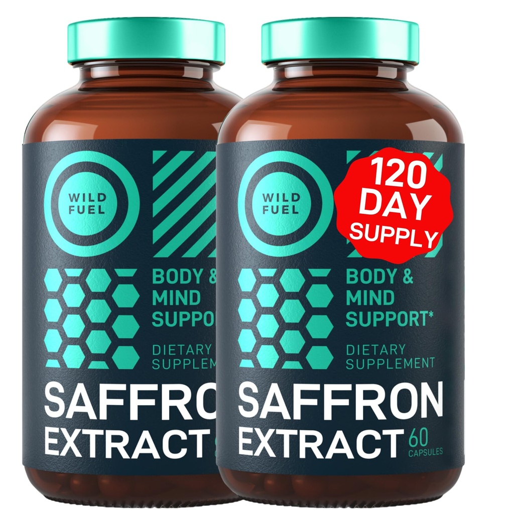 WILD FUEL Pure Saffron Extract Antioxidants Supplement - Eye Health, Energy and Mood Support Happy Saffron - 0,3% Safranal 88,5mg Supplements -120 Day Gluten-Free, Non-GMO Vegan Saffron Capsules