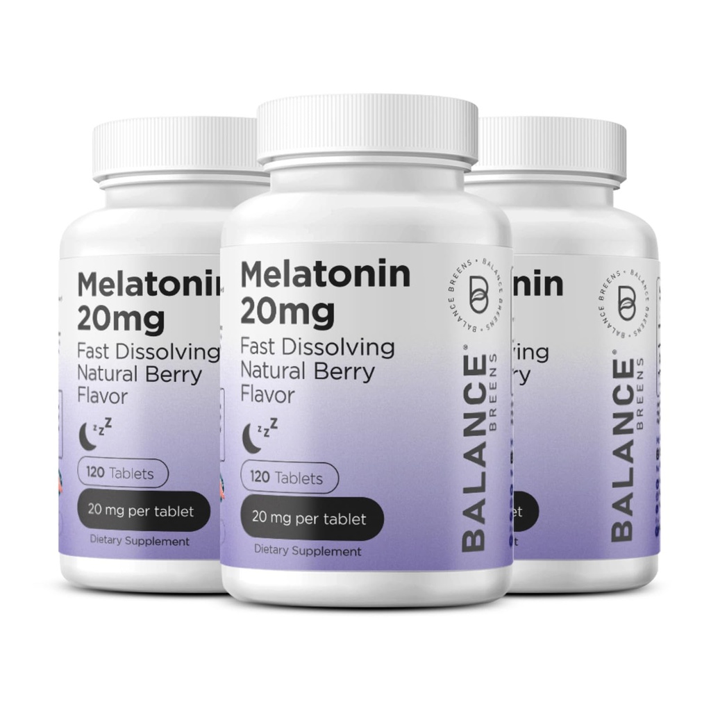 Balancebreens Melatonin 20mg snabbt lösa tabletter - Hög styrka, snabbverkande, naturligt sömnstöd - sömnhjälpmedel för vuxna - Icke-Groggy, drogfri formel - 120 sovande piller