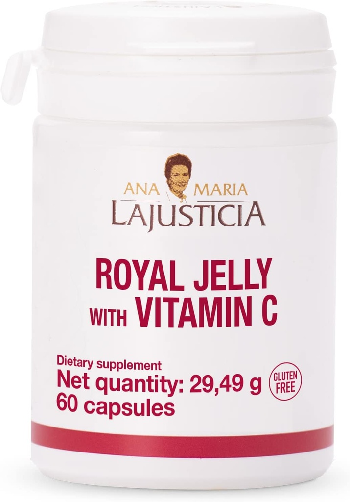 ANA MARIA LAJUSTICIA - Royal Jelly med vitamin C - 60 kapslar Dairy och Gluten Free. Vegetarisk vänlig. Perfekt för att främja vaskulär hälsa.