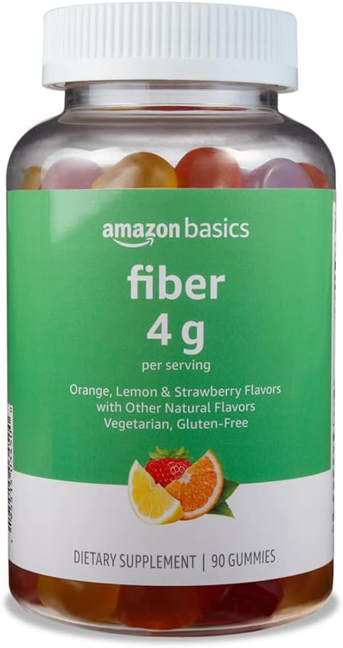 Grundläggande Fiber Gummies för Digestive Health and Regularity, Orange, Lemon & Strawberry Flavors, 90 Count, Pack of 1 (tidigare Solimo)