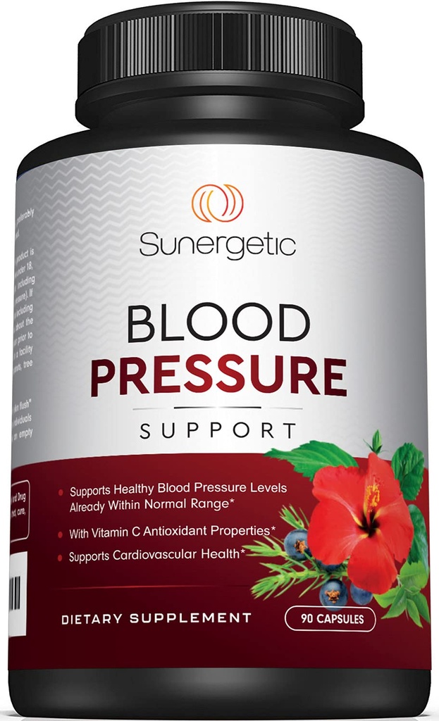 Premium Blood Pressure Support Supplement för hjärt- och hjärthälsa med vitlök, Hawthorn & Hibiscus (90 kapslar)