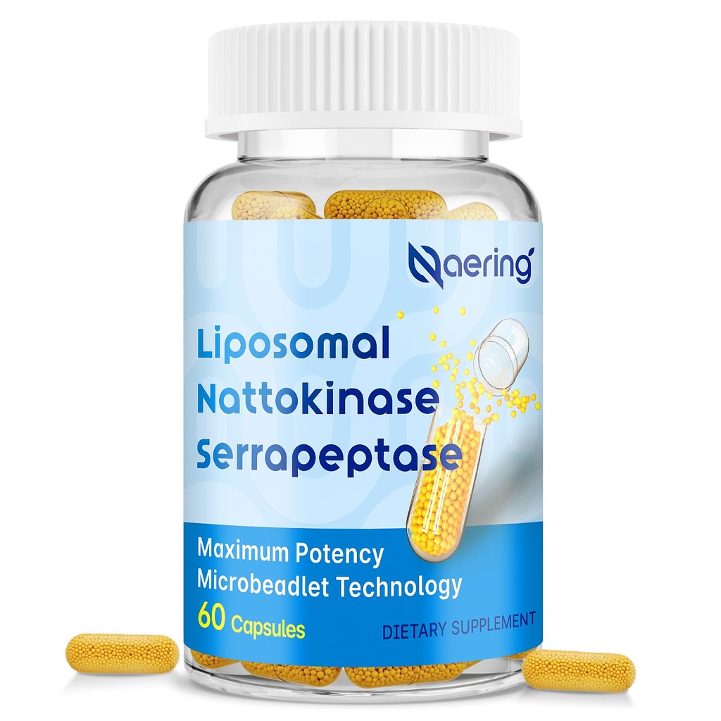 Liposomal Nattokinase 12.000 FU Serrapeptase 360.000 SPU Enzyme Supplement - Berikad med synergistiska Enzymer och näringsämne Blend & Inulin för cirkulation, Gut, Digestion 60 Capsules (1 Bottle)