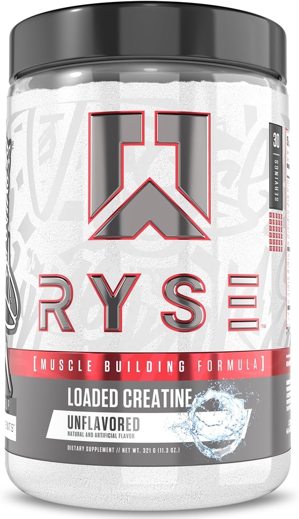RYSE Loaded Creatine for Men & Women - Unflavored - Muscle Building Formula with 3 Forms of Electrolytes, Betaine Anhydrous and Peak ATP - Strength, Power & Endurance Support - 30 Servings