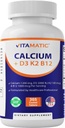 Vitamatic Calcium Supplement 1200mg med D3, K2 & B12, Immune & Bone Health Support - 365 belagda tabletter