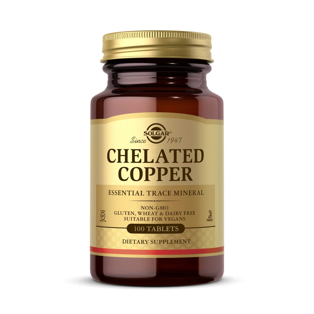 Solgar Chelated Copper, 100 tabletter - Essential för Collagen Formation - Mycket biotillgänglig form - Stöder Connective Tissue - Non-GMO, Vegan, Gluten Free, Dairy Free, Kosher - 100 portioner