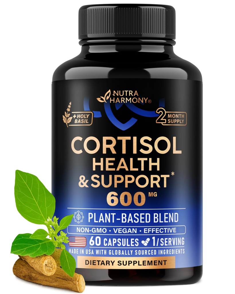 Cortisol Supplement for Women - Holy Basil | Ashwagandha | Rhodiola | L-Theanine - Plant-Based Hormone Balance - Mood, Focus & Sleep Support - Made in USA - Vegan, Non-GMO - 60 Capsules for 2 Months