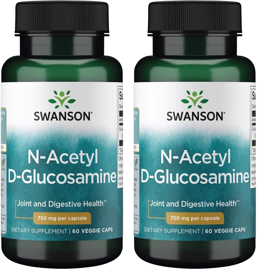 Swanson N-Acetyl D-Glukosamin - Naturligt tillskott främja gemensamma stöd och gastrointestinal hälsa - naturlig formel som stöder hälsosam brosk - (60 Veggie kapslar, 750mg varje) (2 paket)