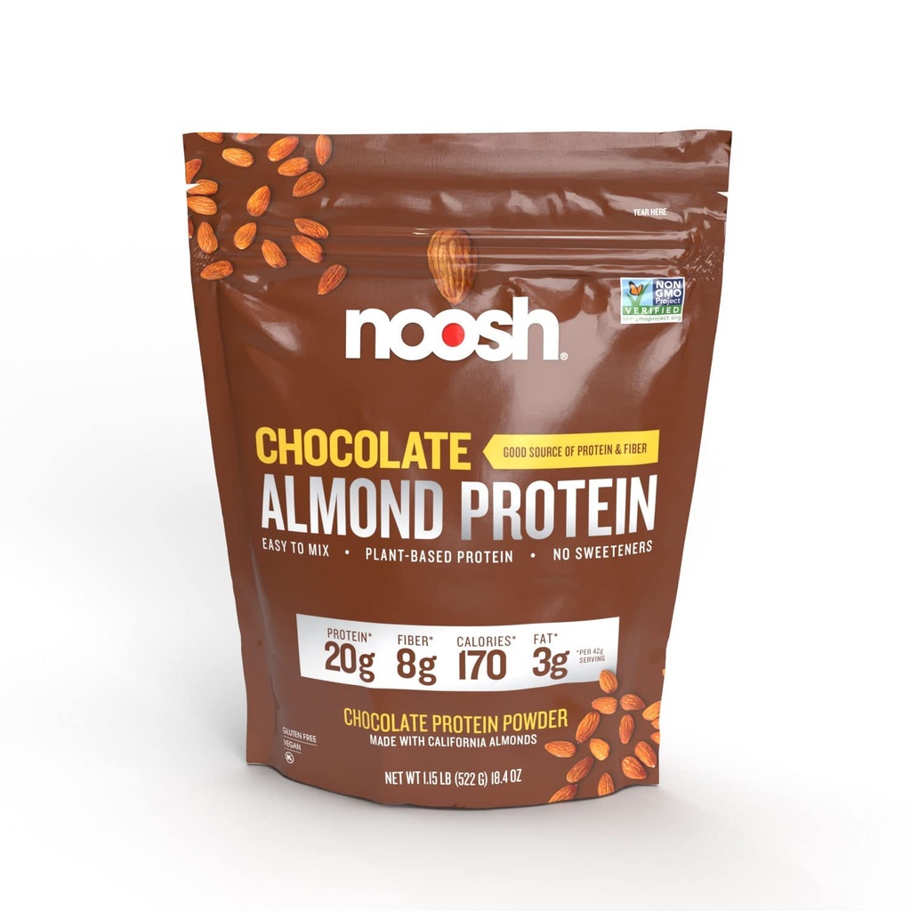 NOOSH Plant Based Almond Protein Powder Chocolate 43 Gram - Vegan Protein Powder, alla naturliga ingredienser, icke-GMO, Gluten Free, Kosher, fri jordnöt, Soy Free, Dairy Free (Chocolate)