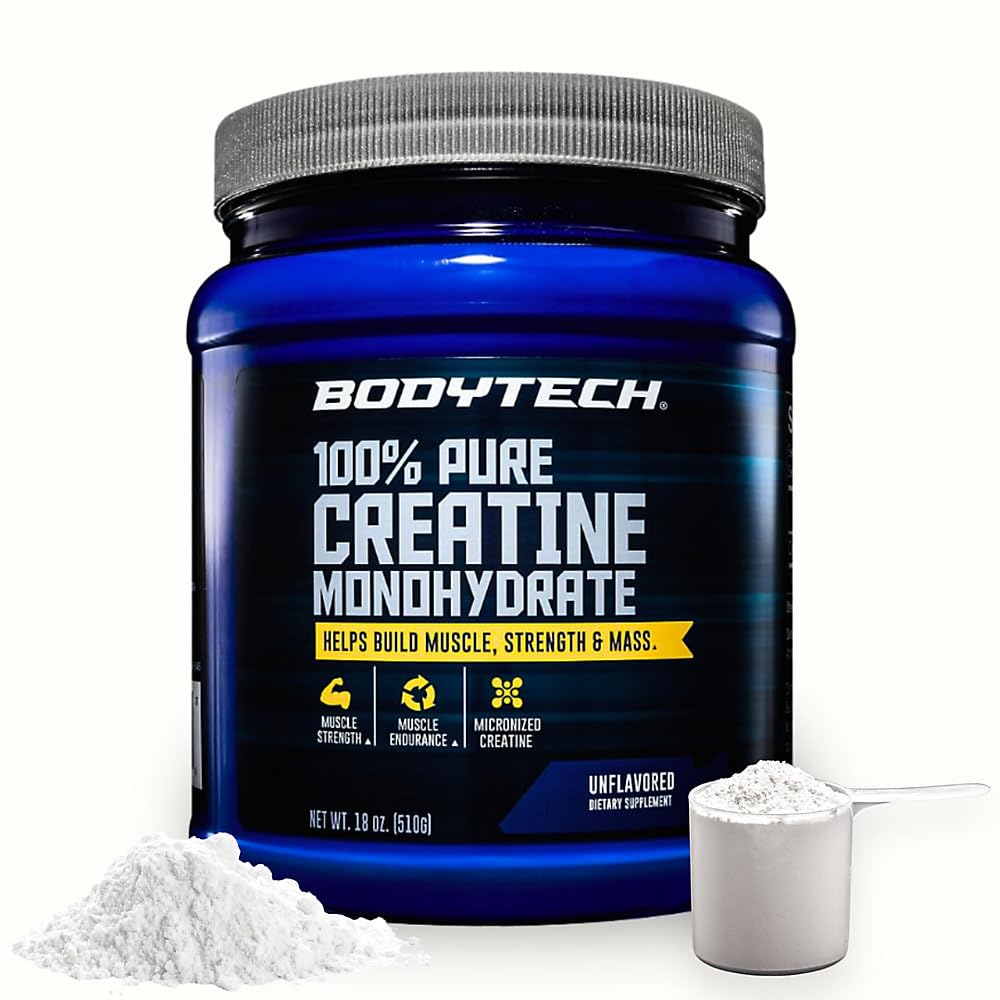 BODYTECH 100% ren kreatinmonohydratpulver - Premium Micronized Kreatin för förbättrad muskelstyrka och prestanda - Stöder muskler, återhämtning och ökad träning (18oz / 102 portioner)