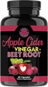 Angry Supplements Apple Cider Vinegar + Beet Root Powder Capsules, Pure ACV Beetroot 1000mg per servering, Digestive Health för män och kvinnor (60ct, 1-månaders leverans)