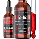 Vegan Liquid B-12 droppar - 60 x 5000 mcg Extra Strength Raspberry Flavored Vitamin B12 Liquid Methylcobalamin sublingual Supplement | Designad för att maximera Absorption & Energy | Gluten Free