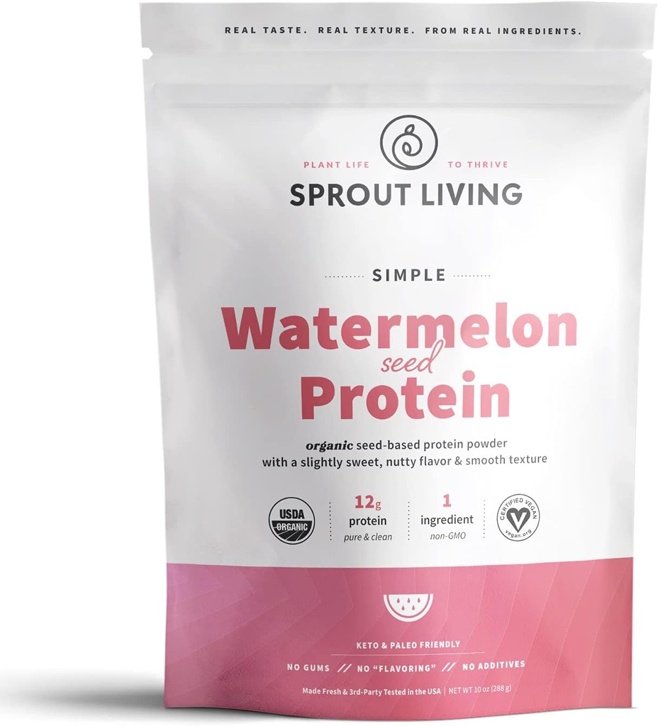 Sprout Living Simple Watermelon Seed Protein Powder, 12 Grams Organic Plant Based Protein Powder Utan Konstgjorda sötningsmedel, Non Dairy, Non-GMO, Vegan, Gluten Free, Keto Drink Mix (10 oz)