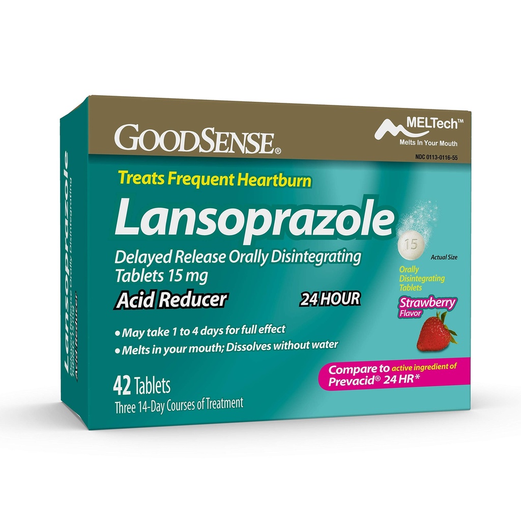 GoodSense Lansoprazol försenad frisättning oralt sönder tabletter 15 mg, acid Reducer, jordgubbsmak, 42 greve ( 1)