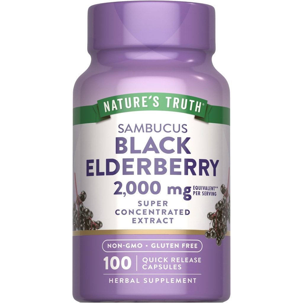Naturens Sanning Svart Elderberry kapslar | 100 greve | Superkoncentrerad Sambucus Extract | Non-GMO och Gluten fri tillägg