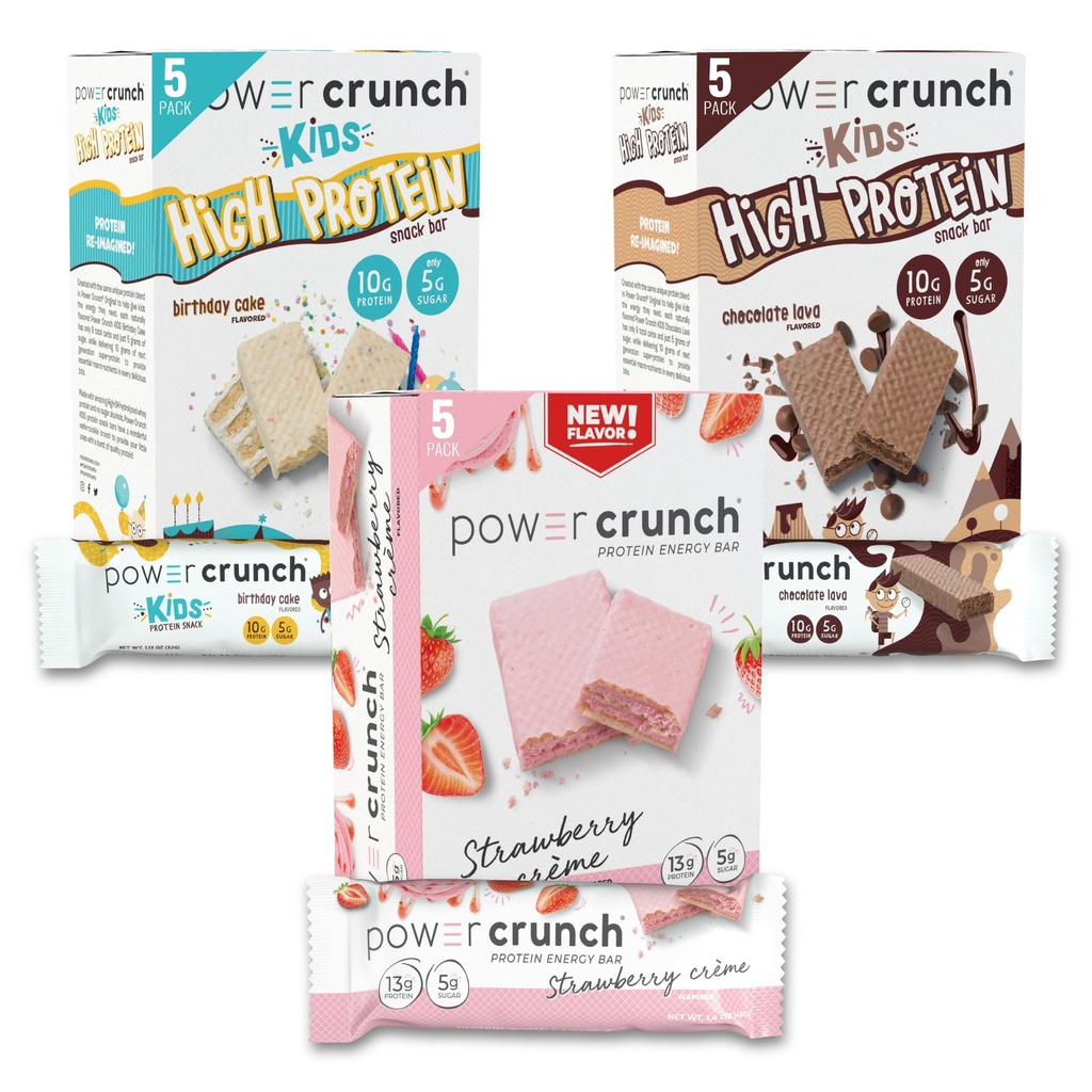 Power Crunch Protein Wafer Bars och Power Crunch KIDS Protein Bars, Variety Pack, (15 greve) High Protein Snacks med läckra smakprov