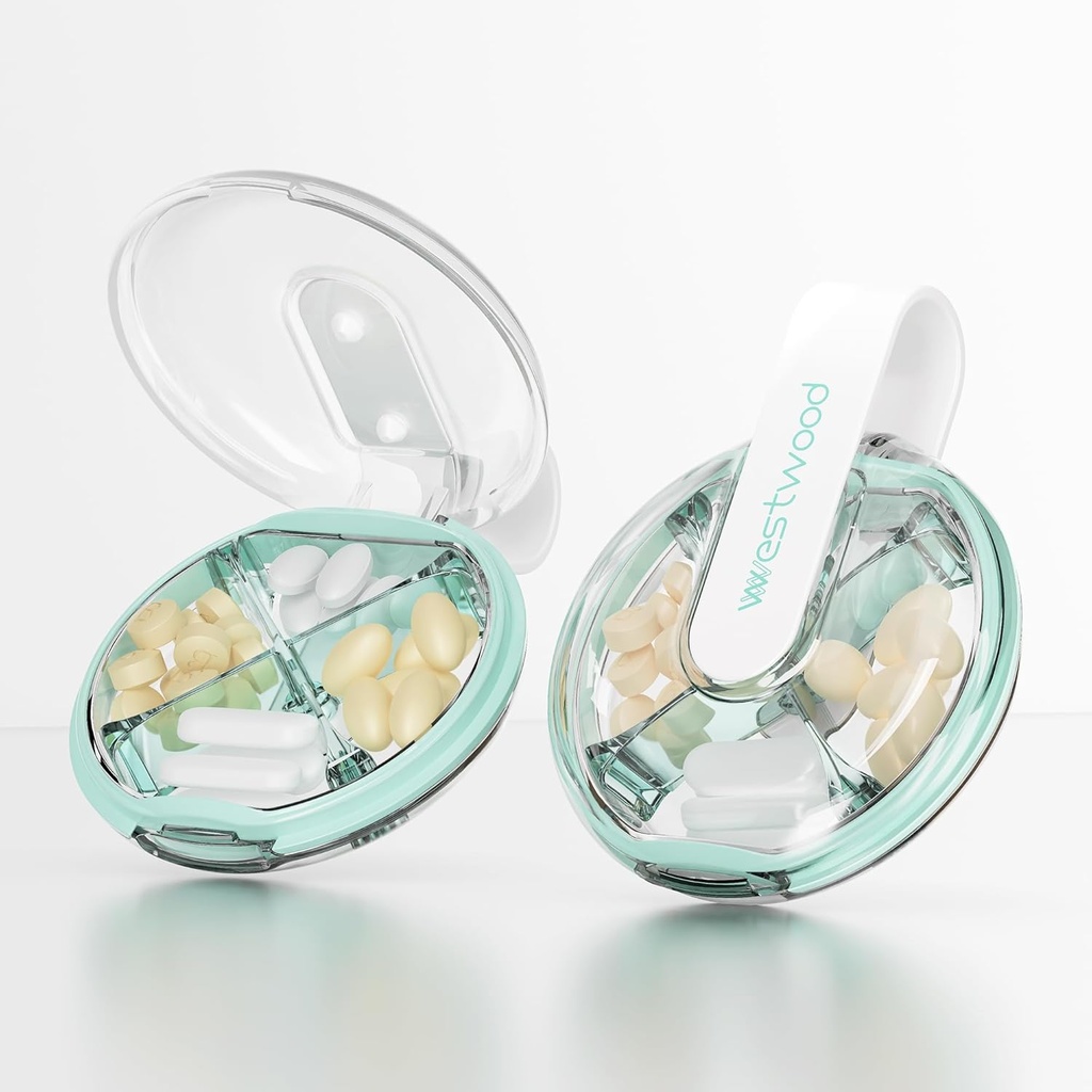 Small Pill Case, Cute Pill Box för Purse & Pocket, 4 Compartment Removable Pill Holder, Portable Travel Pill Organizer för vitaminer, kosttillskott, fiskoljor (Gröna)