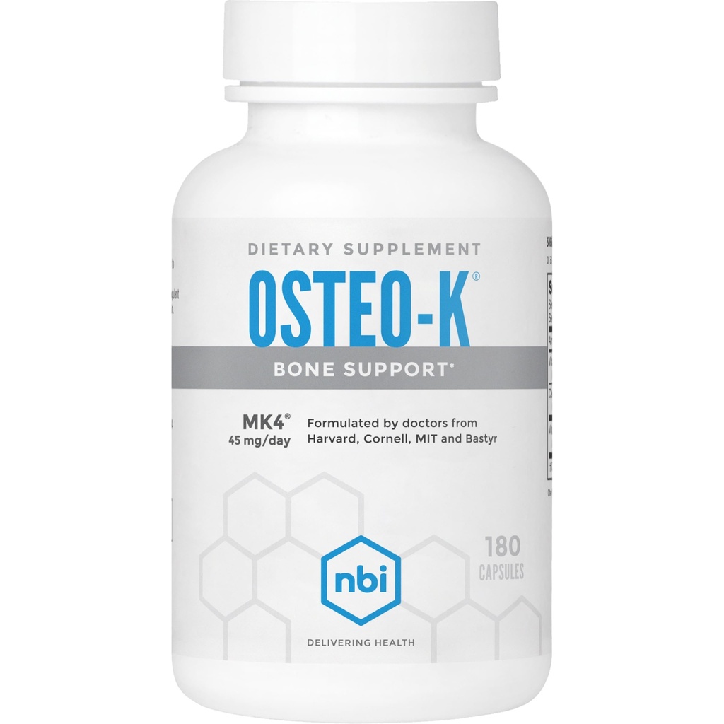 NBI Osteo-K Bone Support | Vitamin D & K Complex med Calcium Citrate Supplement | 45mg Vitamin K2 (MK4) för stark benhälsa och funktion | 180ct Veggie Capsules