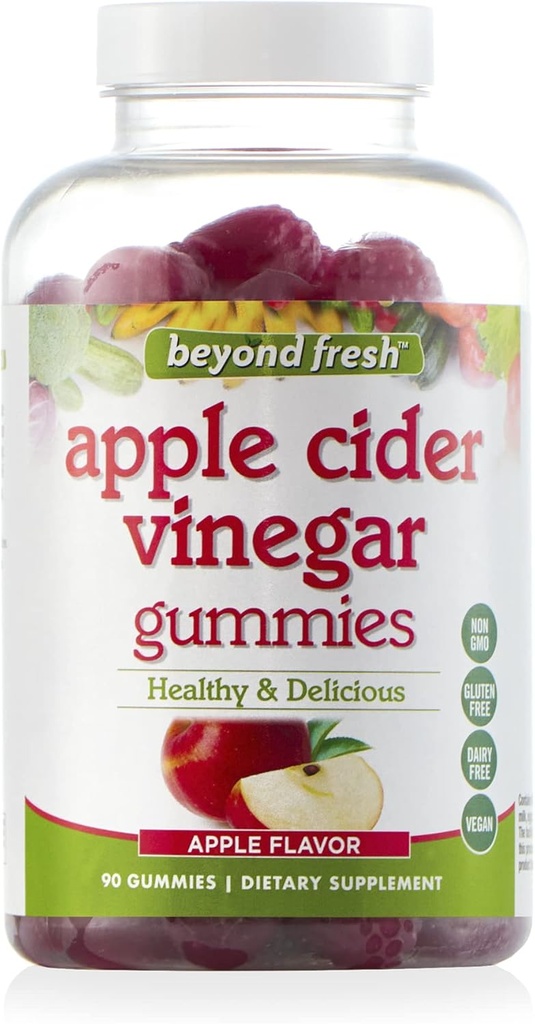 Beyond Fresh Apple Cider Vinegar Gummies, Supports Digestion, Maintain Water Balance, Debloat, Rich in Energy Boosting Vitamin B12 and B9 (Folic Acid), Vegan, Dairy Free, Gluten Free, 90 Count, Multi