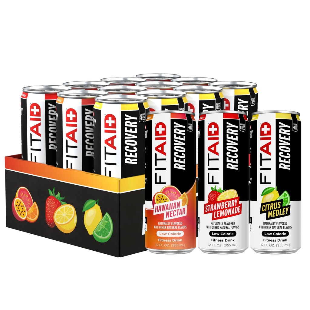 FITAID Recovery Blend, Variety Pack, BCAAs, Glucosamine, Electrolytes, Omega-3s, Green Tea, 100% Clean, Paleo, Vegan & Gluten-Free, Naturligt sötad och smaksatt, 12-oz. burkar (Pack av 12)