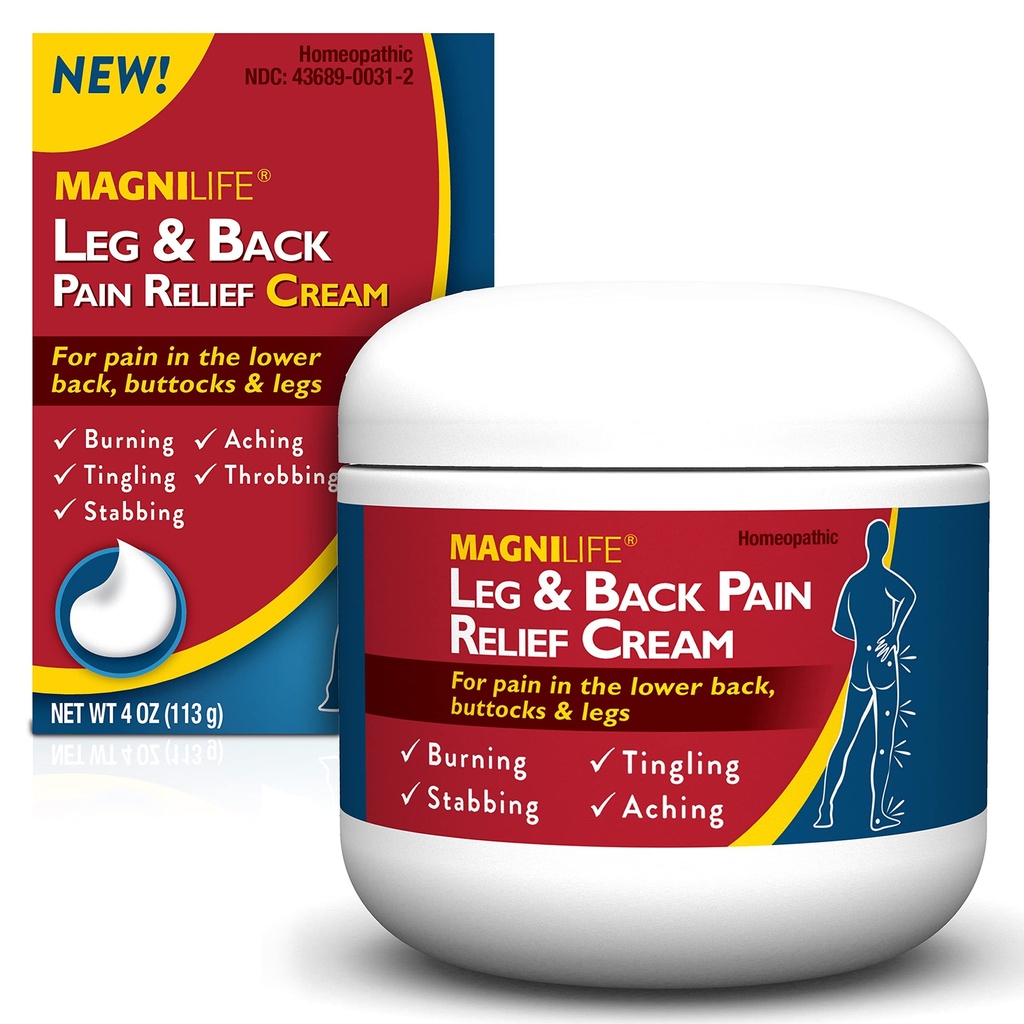 MagniLife Leg & Back Pain Relief Cream (4 oz), Topical Support for Leg Pain & Lower Back Discomfort, Fast Absorbing, No Residue, Mild Scent, Massage-in Formula