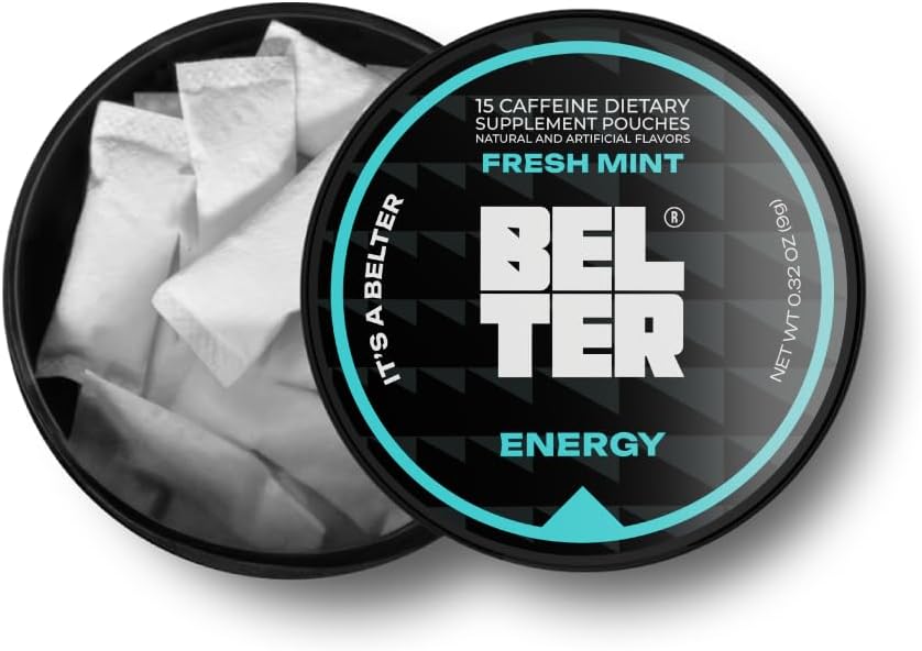 BELTER - Färsk Mint - Koffeinpåsar - 15 greve - Fast-Acting - Zero-Calorie Energy Boost - 96mg koffein per påse - idealisk för sport, gym, spel och arbete