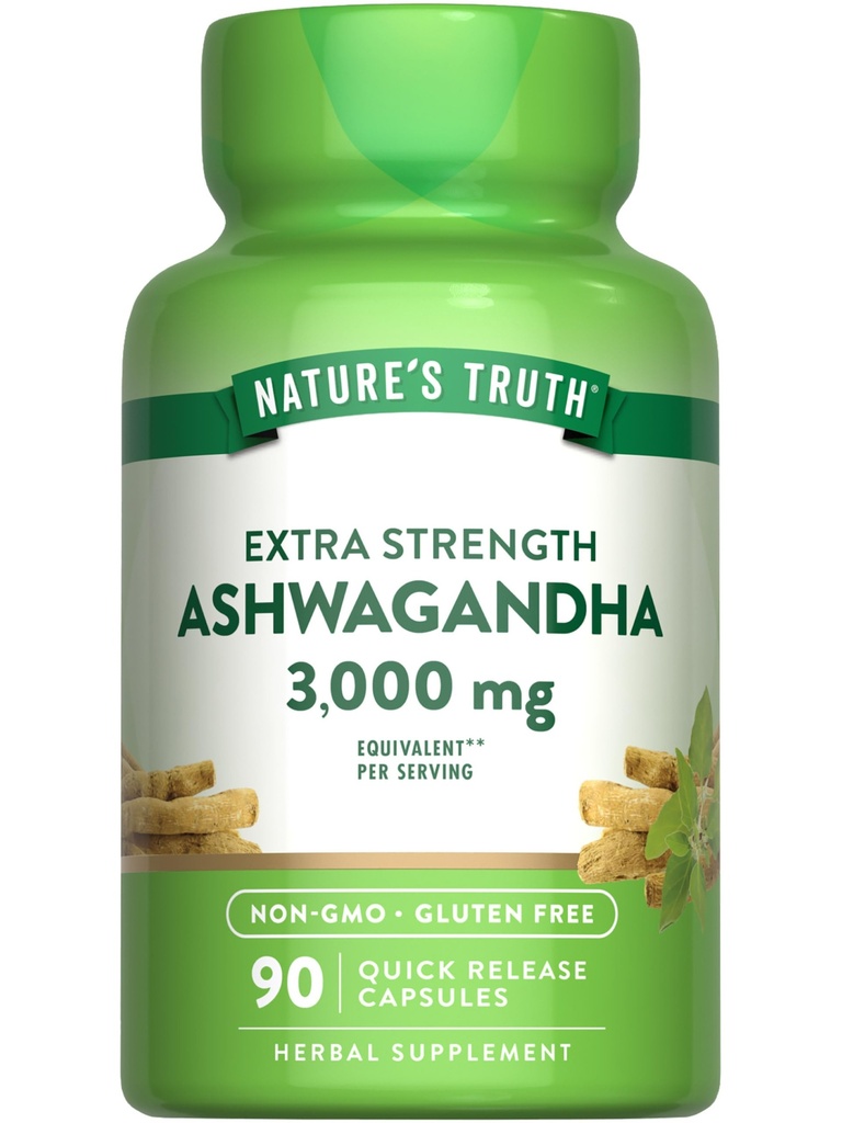 Naturens sanning Ashwagandha kapslar | 3000mg | 90 greve | Extra styrka | med Black Pepper | Non-GMO & Gluten fri tillägg
