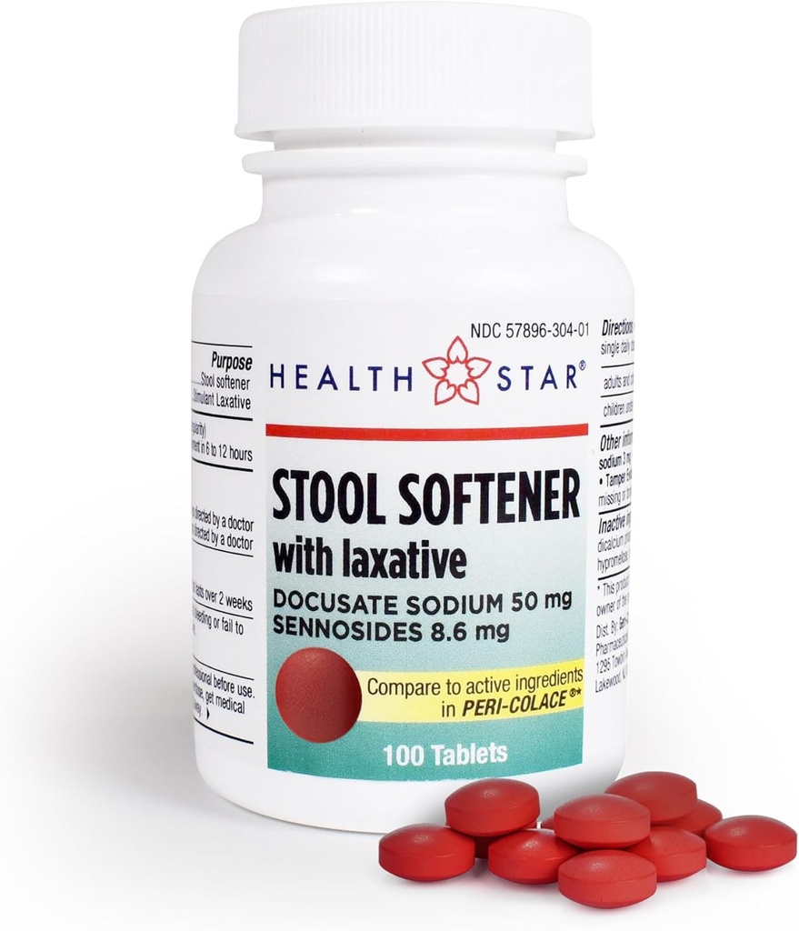 GeriCare Senna Plus Laxative & Stool Softener Tablets 50mg / 8,6mg Styrka naturlig grönsaksstimulerande laxerande | Gentle förstoppningshjälp | Dokumentera natrium för tarmrörelse