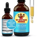 Min Spectrum Heroes Calm & Focus Supplement Drops - Brain Support med L-Theanin, GABA, Huperzine A - Förbättra fokus för barn eller vuxna - öka koncentrationen för barn & tonåringar - 2.02 FL oz. (60 ml)